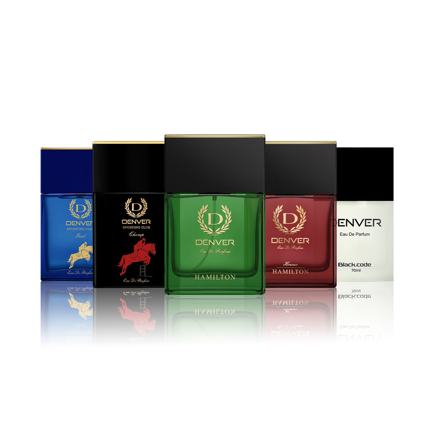Pack of 5 Perfumes (Hamilton + Black Code + Honour + Goal + Champ) - 70ml Each | DENVER