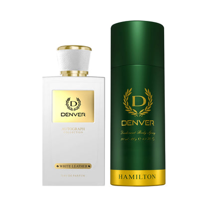 SRK Autograph Perfume White Leather 100ml + Hamilton Deo 180/200ml Fragrance Combo | DENVER