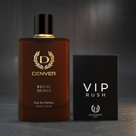 Pack of 2 Perfumes (Regal Dunes 110ml + VIP Rush 30ml)| DENVER