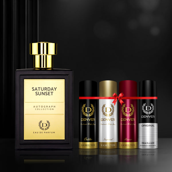 Mahesh Babu Perfume Saturday Sunset 100ml | Caliber, Imperial, Honour, & Black Code Nano Deos 50ml