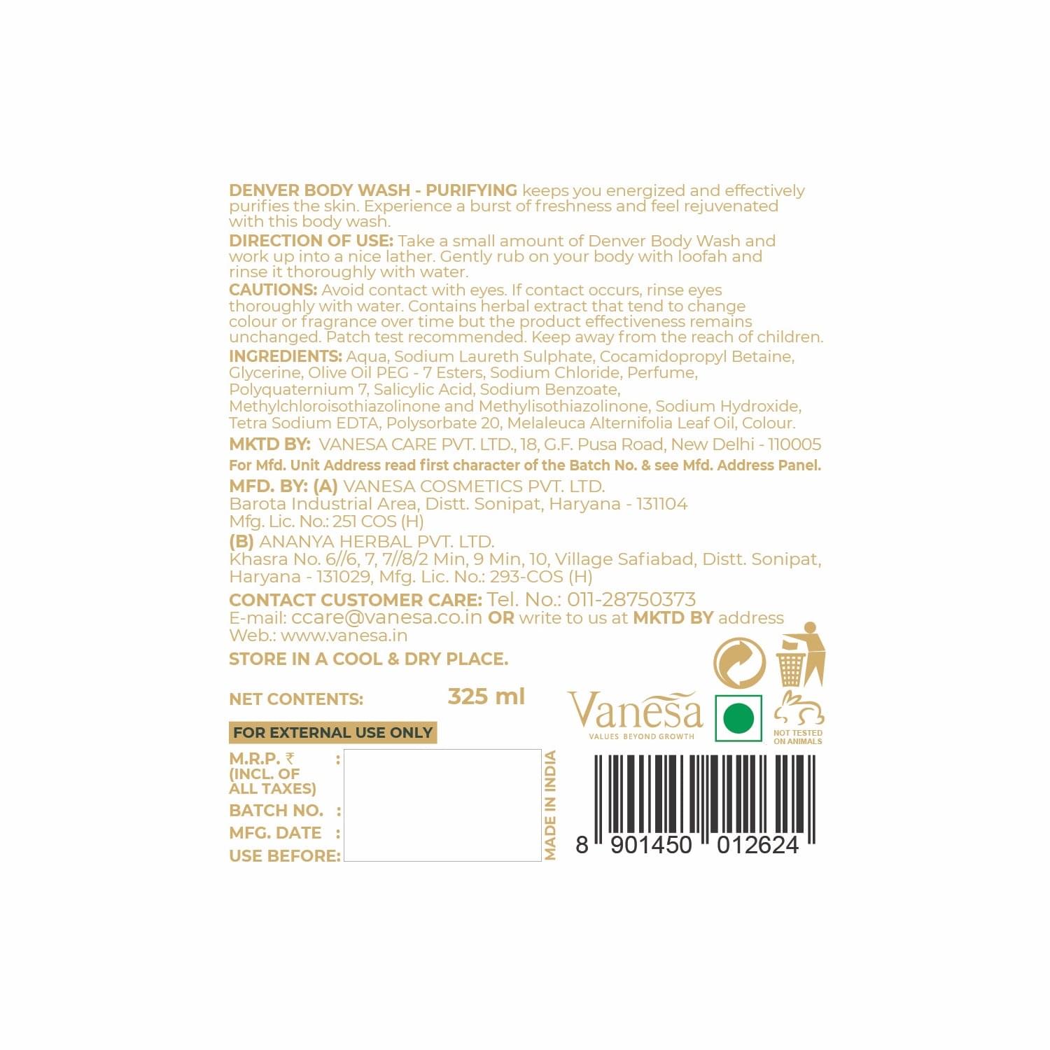 Denver Purifying Body Wash Back Side