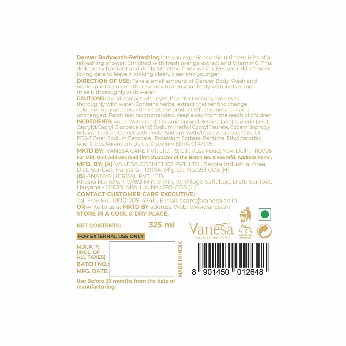 Denver Refreshing Body Wash Back Side 