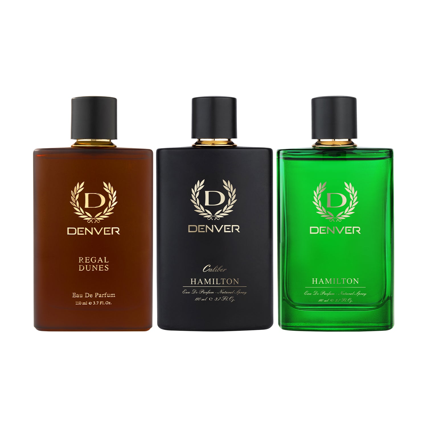 Pack of 3 Perfumes (Regal Dunes + Caliber + Hamilton) - 110ml Each | DENVER