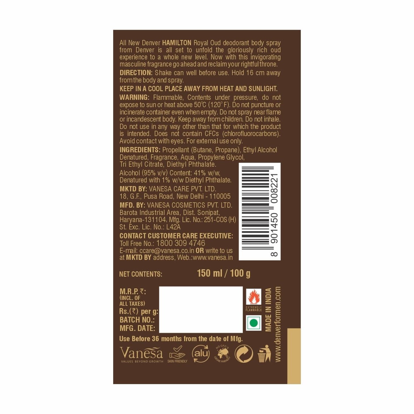 Denver Royal Oud Deodorant Back Side