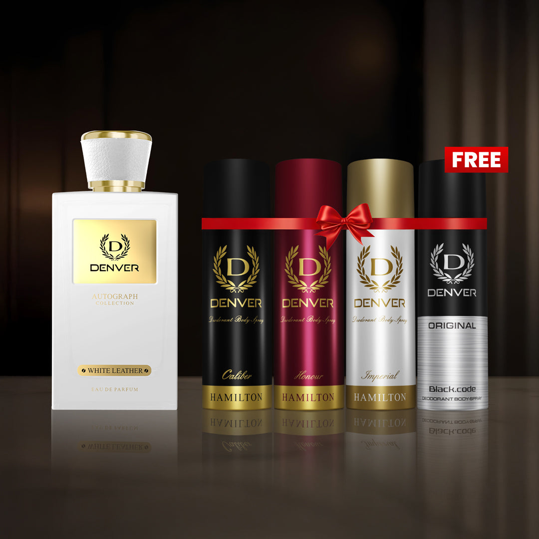 SRK Autograph Perfume White Leather 100ml | Honour, Caliber, Imperial & Black Code Original Nano Deo 50ml Fragrance Combo