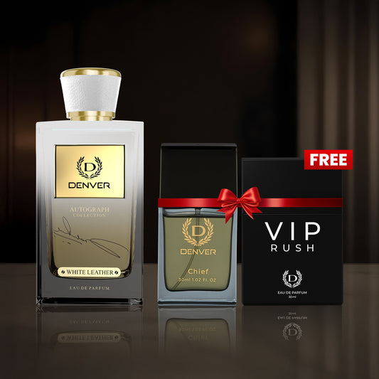 SRK Autograph White Leather Perfume 100ml | Free Chief & Vip Rush perfume 30ml