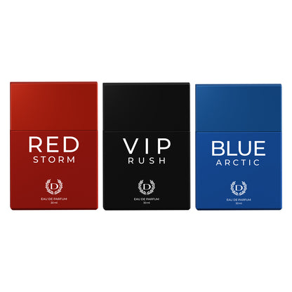 Pack of 3 Perfumes (Red Storm + VIP Rush + Blue Arctic) - 30ml Each