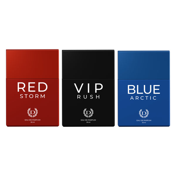 Pack of 3 Perfumes (Red Storm + VIP Rush + Blue Arctic) - 30ml Each