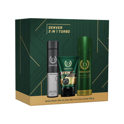  3 in 1 Turbo Pack (Detox Day Body Wash 200ml + Deep Cleanse Facewash 100g + Hamilton Deo 180ml)