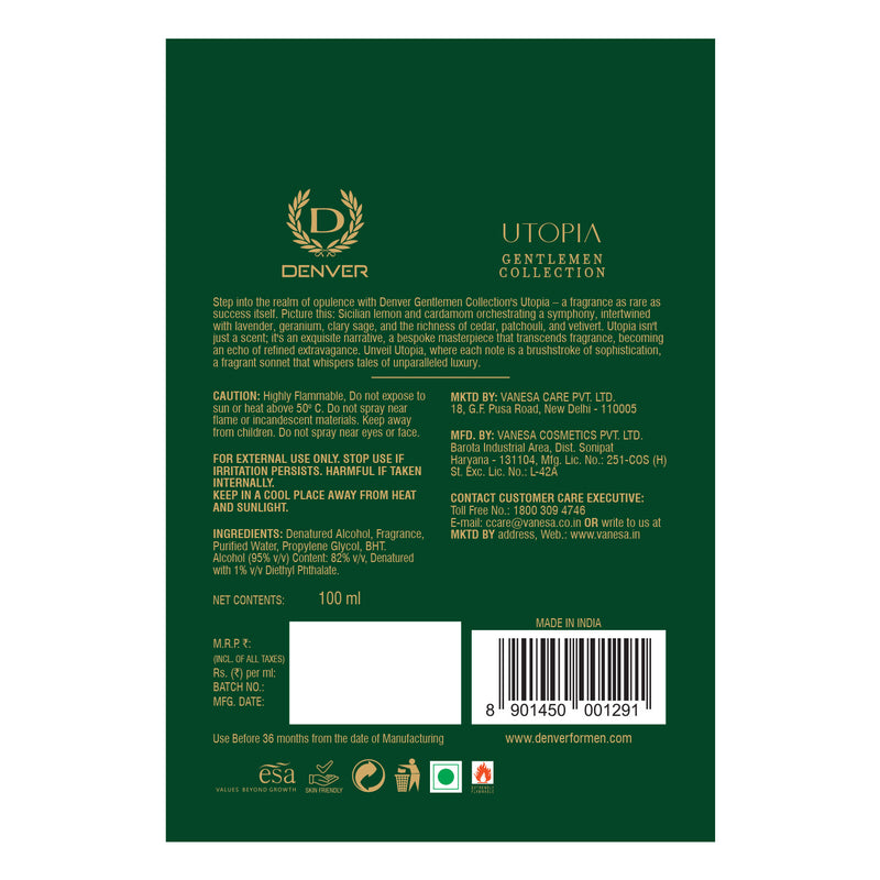 Pack of 2 Denver Gentlemen Collection Utopia 100ml Perfume