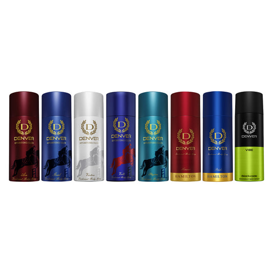 Denver Pack of 8 Deos (Volt + Pride + Vibe 150 + Honour + Goal + Ace + Phyton +  Victor) - 150/165ml Each