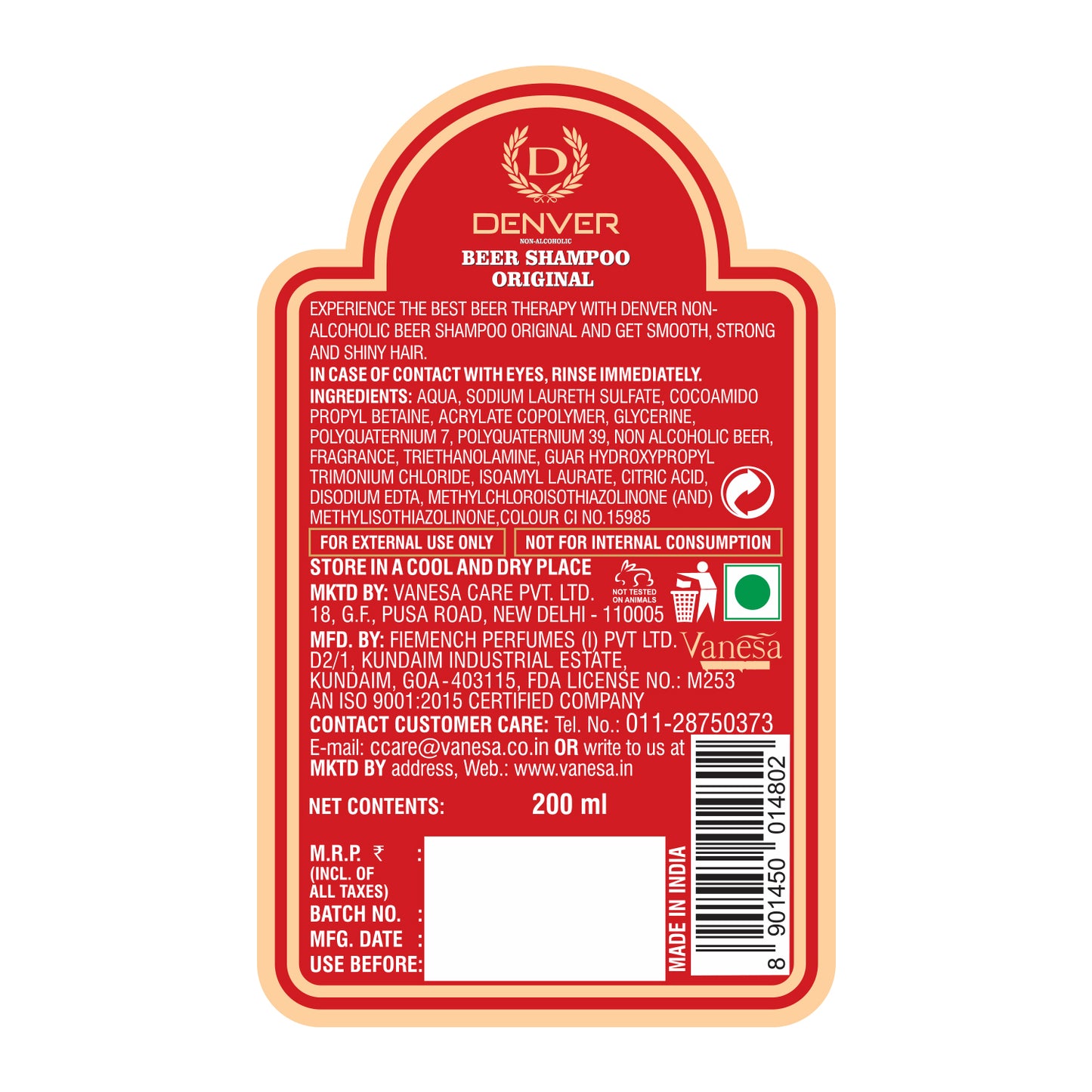 Denver Beer shampoo back Side
