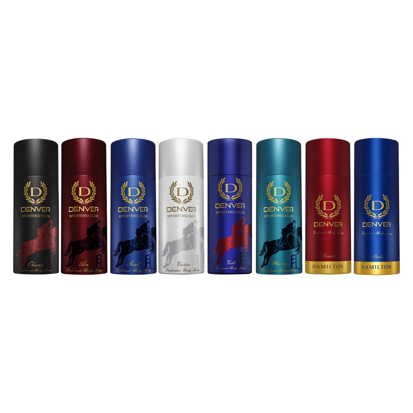 Denver Pack of 8 Deos (Phyton + Pride + Champ + Honour + Goal + Ace + Volt + Victor) - 150/165ml Each