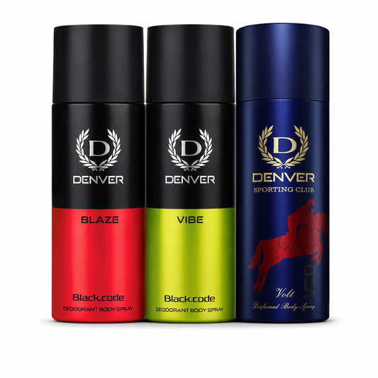 Pack of 3 Deos (Vibe + Blaze + Volt) - 150/165ml Each | DENVER SALE