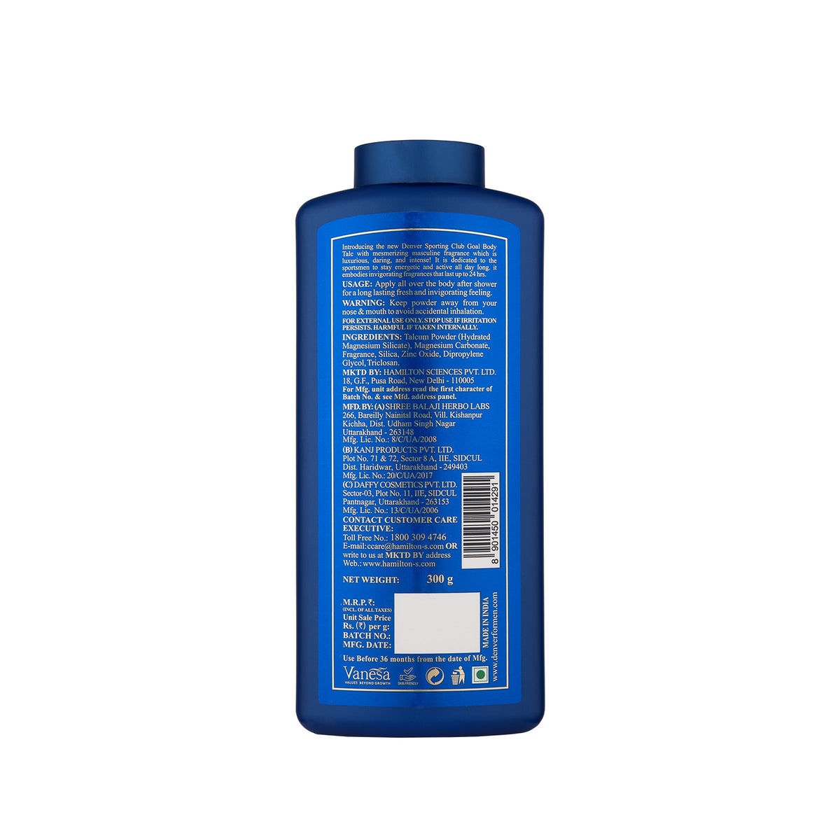 Denver Goal Body Talc 300g Back Side