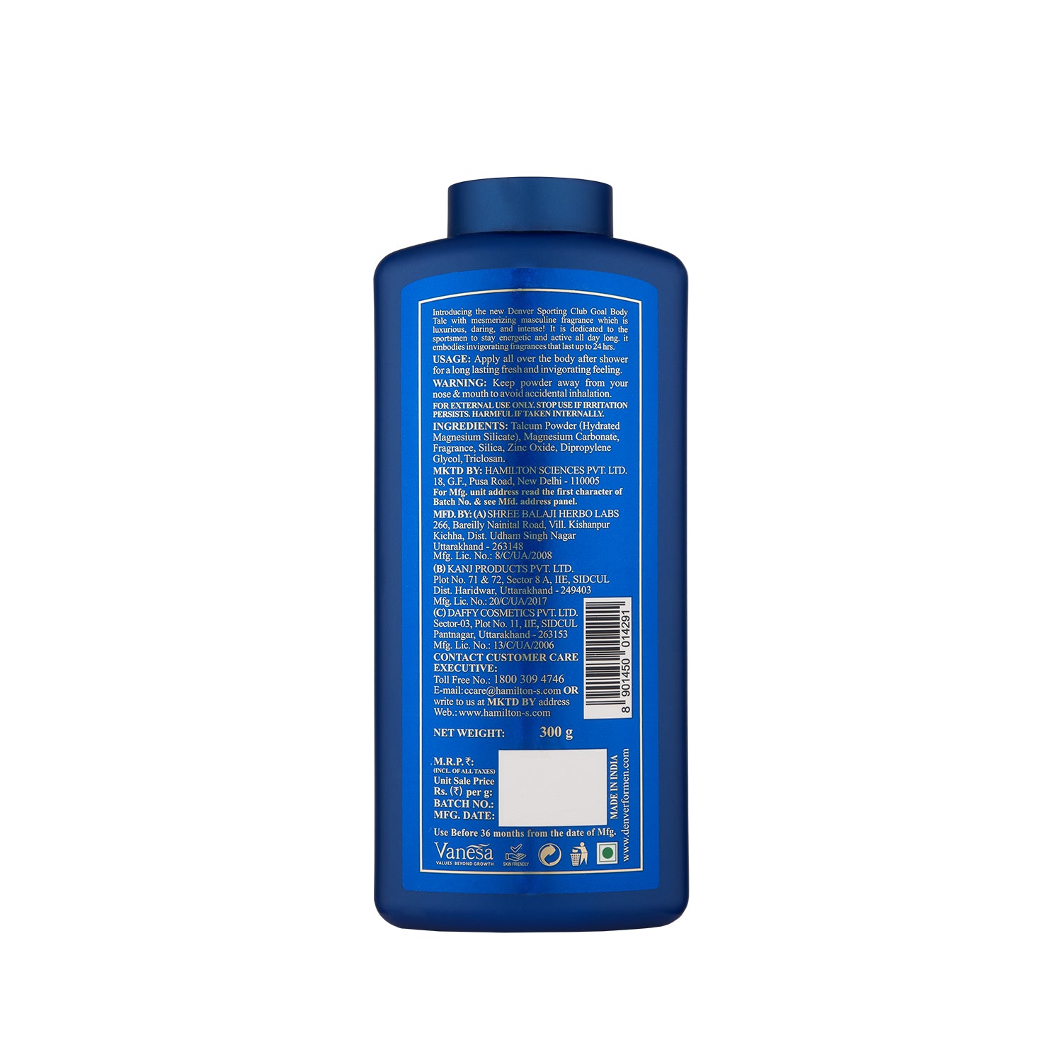Denver Goal Body Talc 300g Back Side