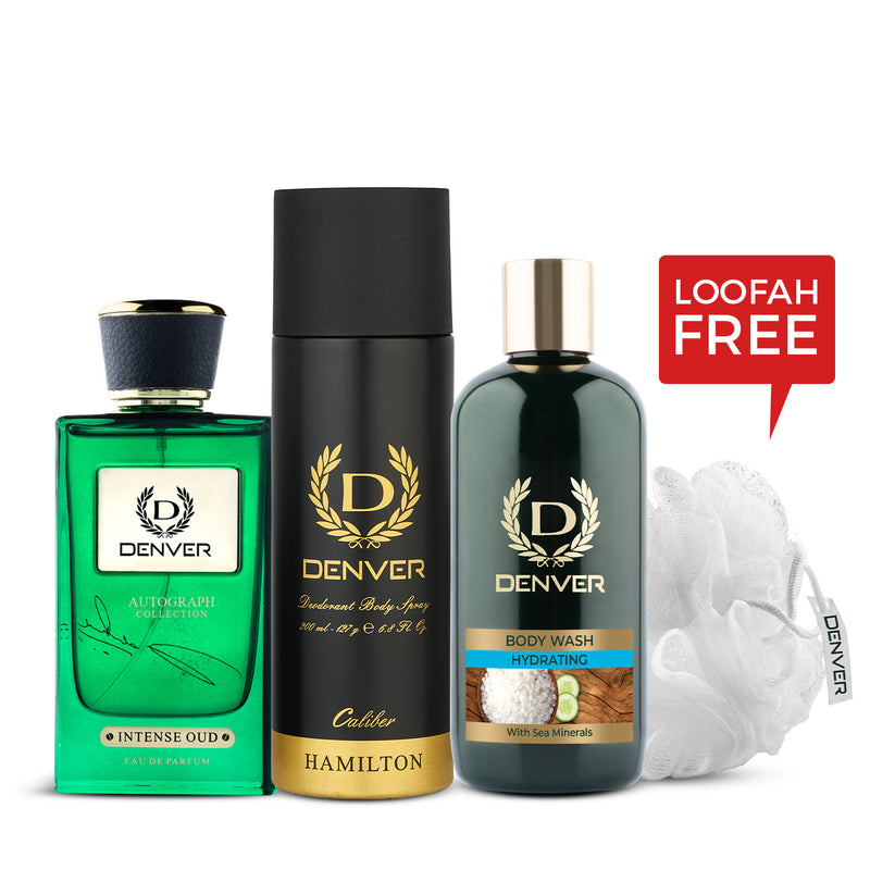 Denver Gift Pack Autograph Collection Intenseoud |  Bodywash Hydrating with Loofah | Hamilton Caliber 200ml
