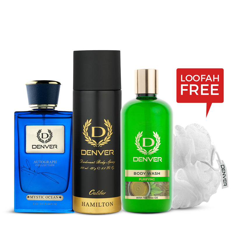 Denver Gift Pack Autograph Collection Mystic Ocean |  Bodywash Purifying with Loofah | Hamilton Caliber 200ml