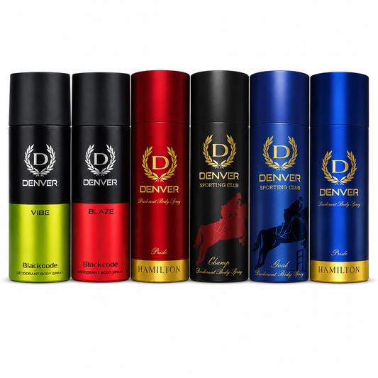 Pack of 6 Deos (Vibe + Blaze + Goal + Champ + Honour + Pride) - 150ml Each | DENVER