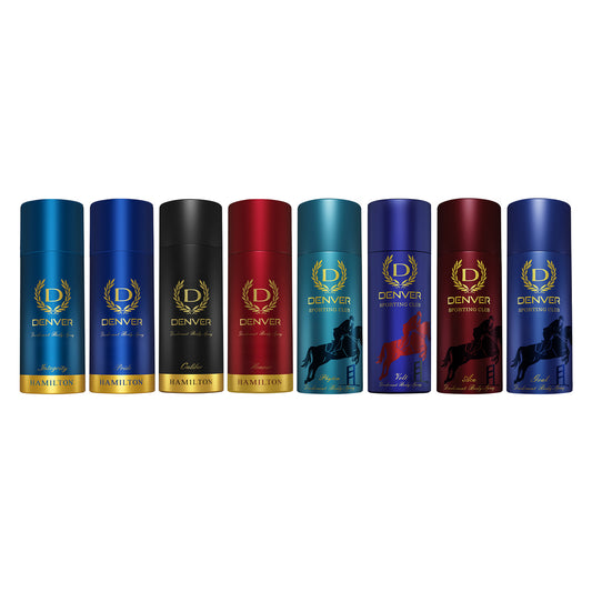 Denver Pack of 8 Deos (Phyton + Pride + Caliber + Honour + Goal + Ace + Volt + Integrity) - 165ml Each