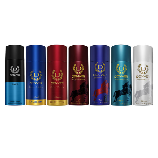 Denver Pack of 7 Deos (Pride + Victor + Honour + Saxe + Ace + Volt + Phyton) - 150/165ml Each