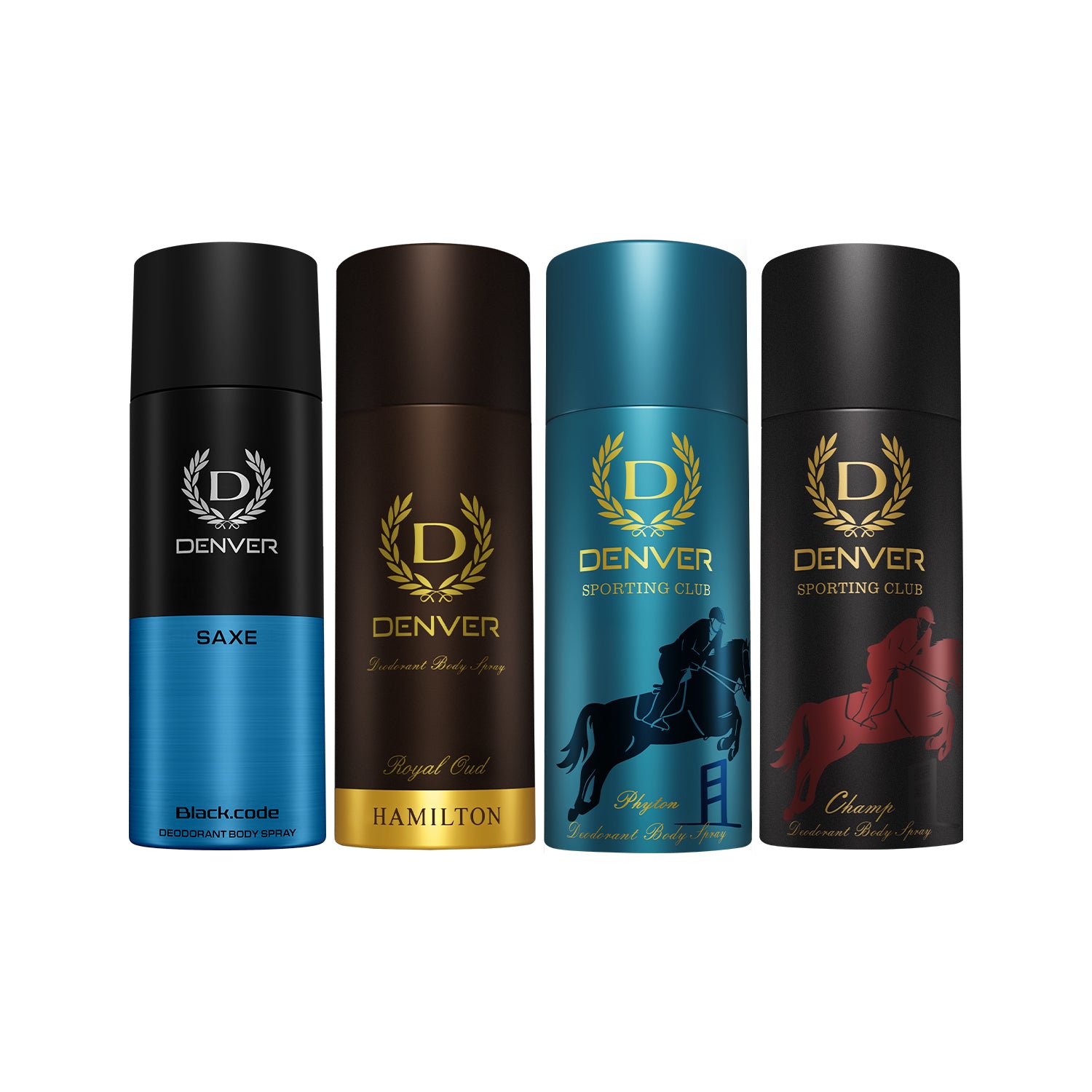 Pack of 4 Deos (Champ + Royal Oud + Saxe + Phyton) - 150ml/165ml Each  | DENVER