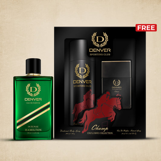 Launch Offer: Denver Intense 100ml with Free Champ Gift Pack 70ml Perfume & 200ml Deo