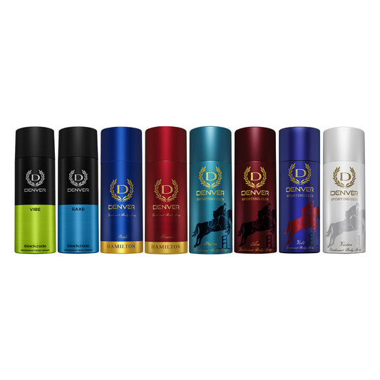 Denver Pack of 8 Deos (Volt + Pride + Vibe 150 + Honour + Goal + Ace + Phyton +  Victor) - 150/165ml Each