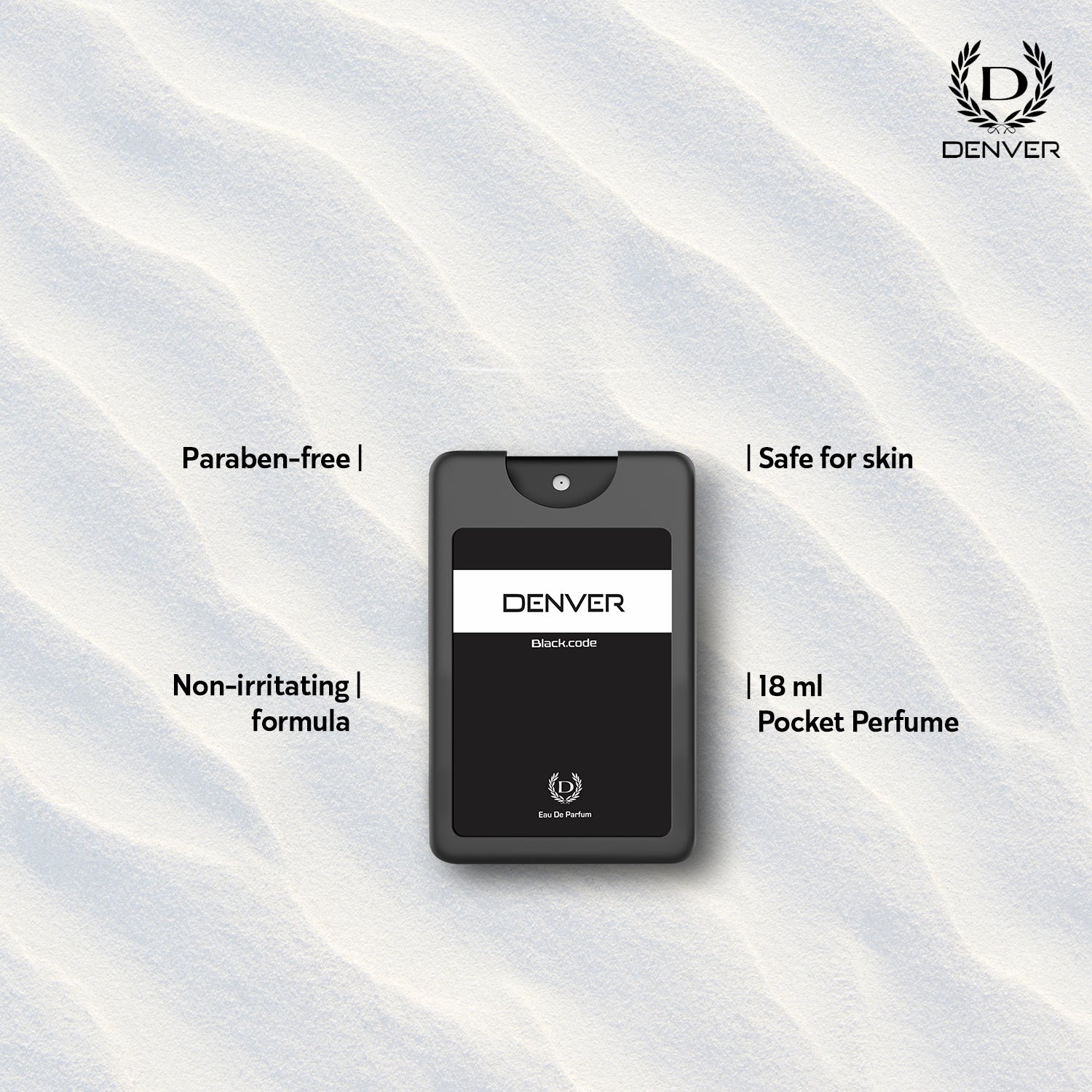 Denver Black Code Pocket Pefume features