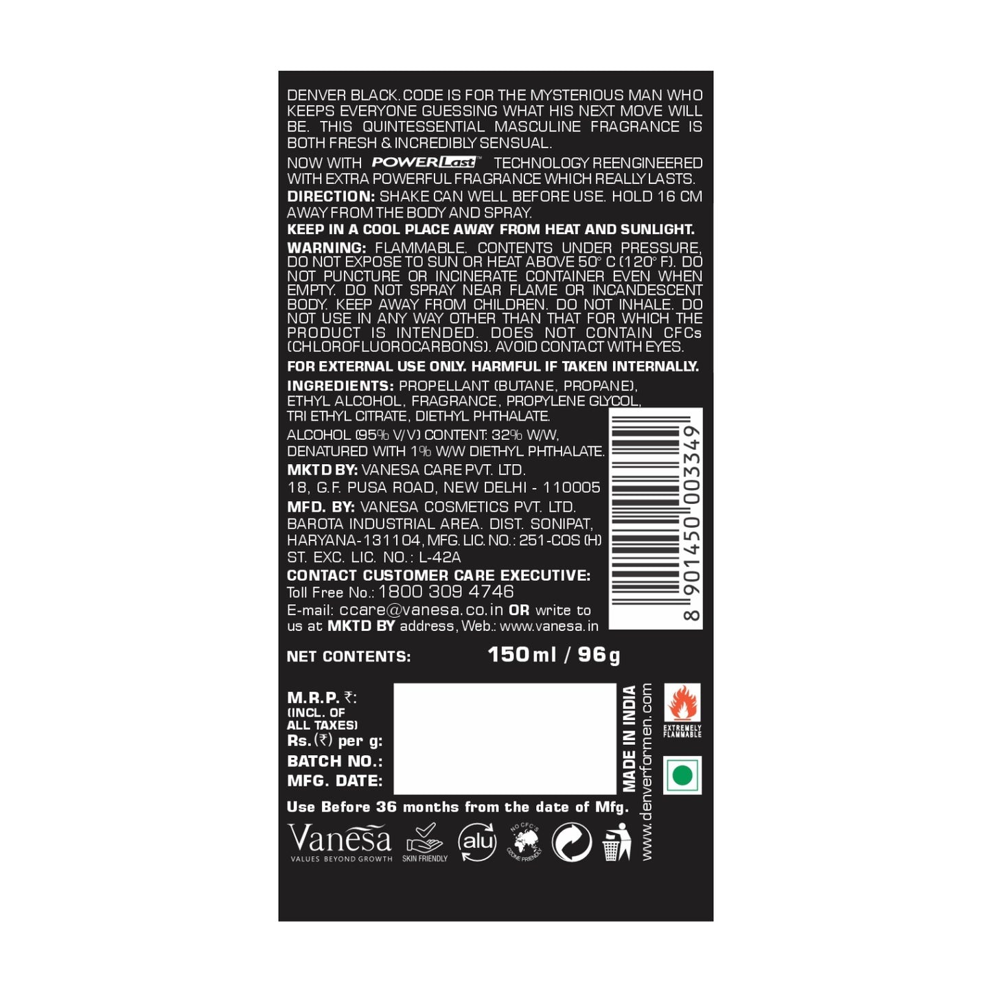 Denver Black Code Deo Back Side