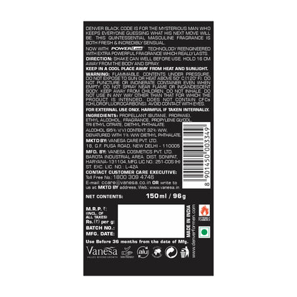 Denver Black Code Deo Back Side