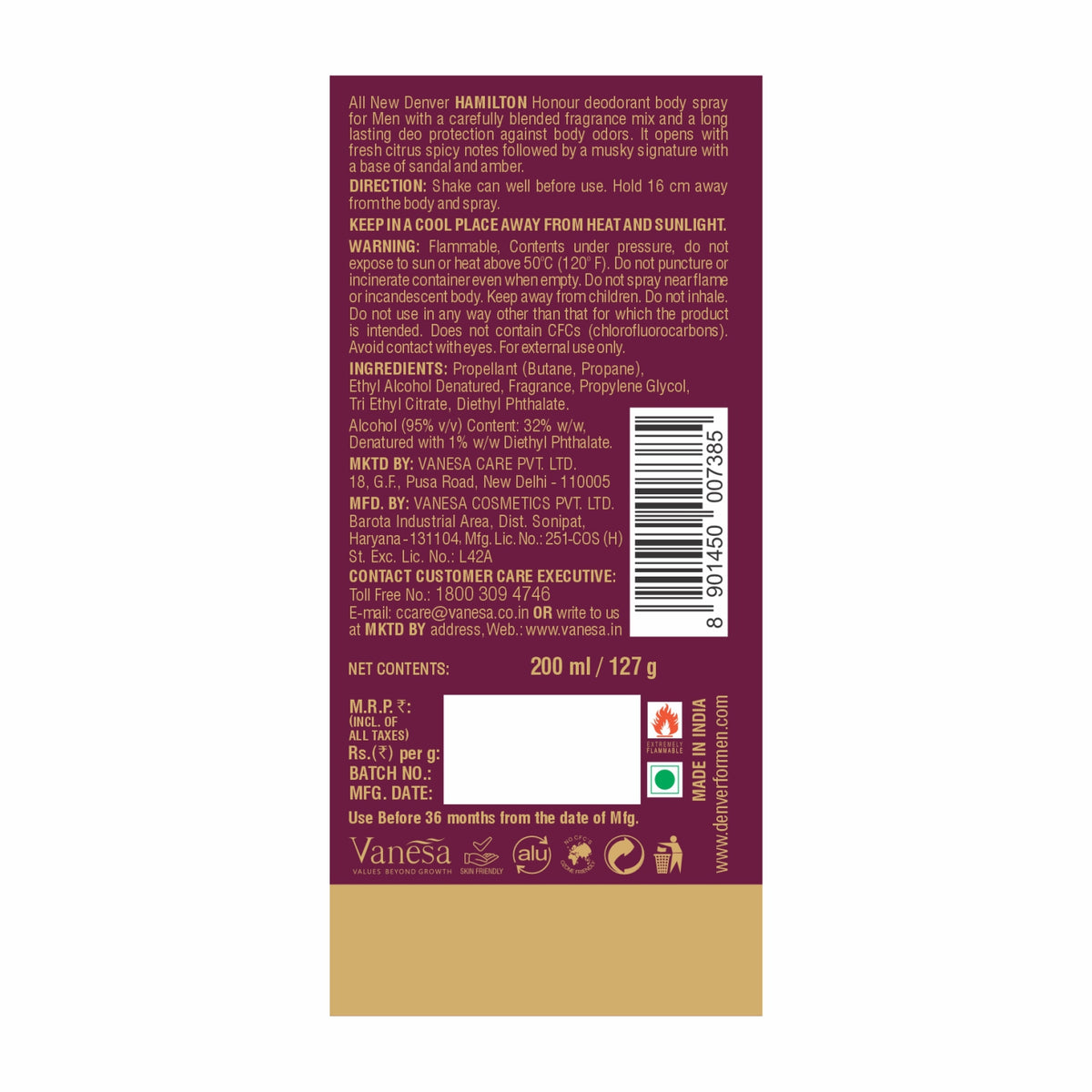 Denver Honour Perfume Back Side