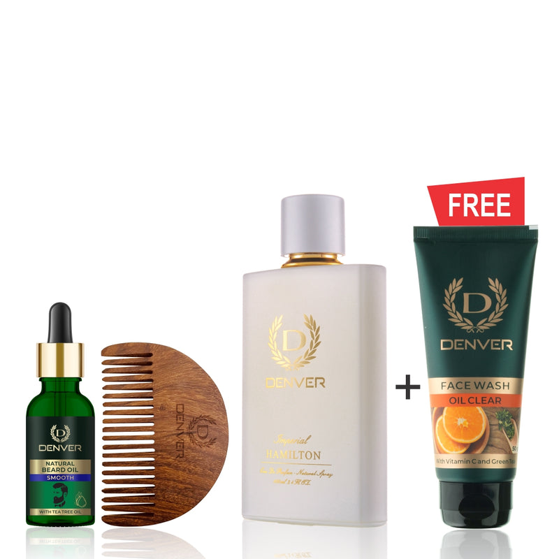 Smooth Beard Oil 30ml with free wooden comb, Imperial Perfume 100ml + FREE Oil Clear Face Wash 50gm