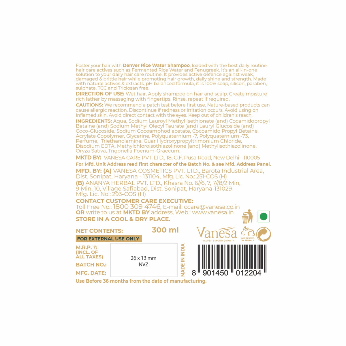 Denver Rice Water Shampoo Back Side